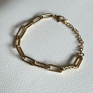 Gold Plated Paperclip Stainless Steel Chain Chunky Bracelet Adjustable NWT